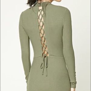 Forever 21 Ribbed Lace-Up Back Midi Dress
